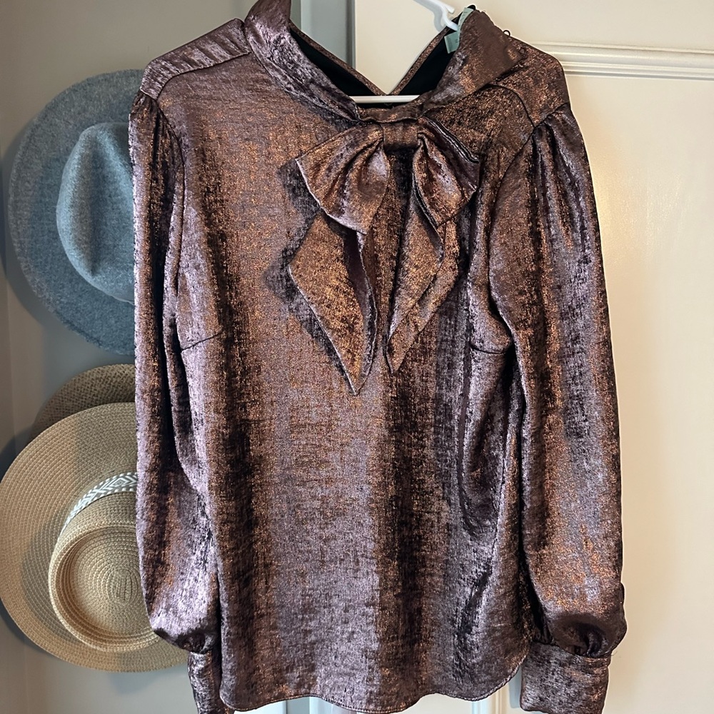 Foiled bow neck blouse